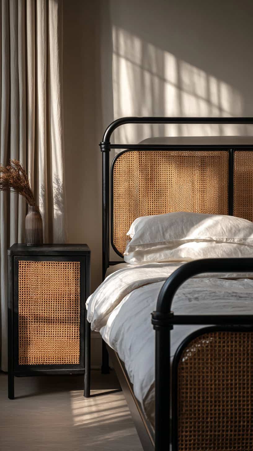 Moody Black Meets Warm Rattan Bedrooms