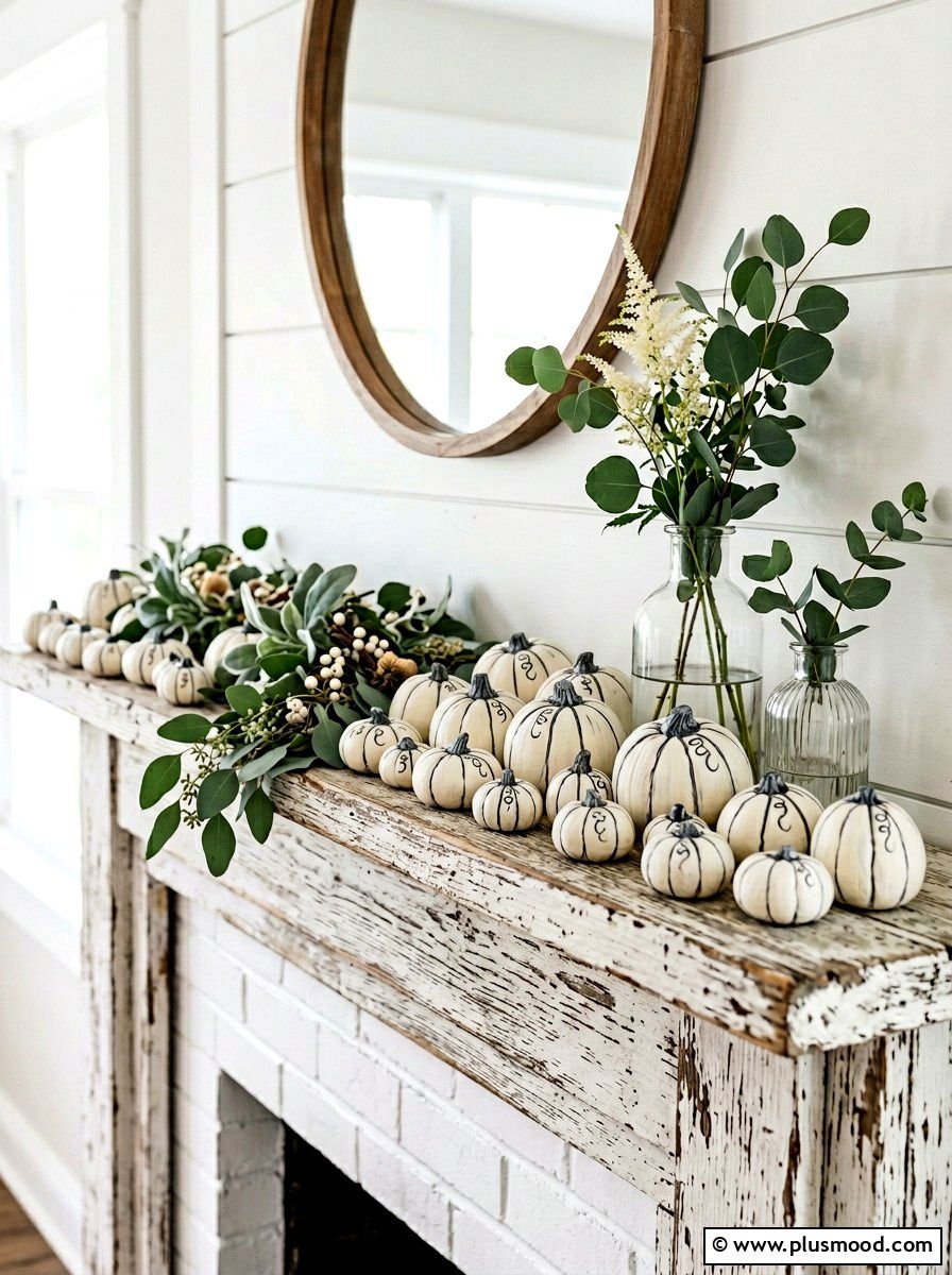 Elegant White Farmhouse Pumpkin Rocks for a Subtle Fall Vibe