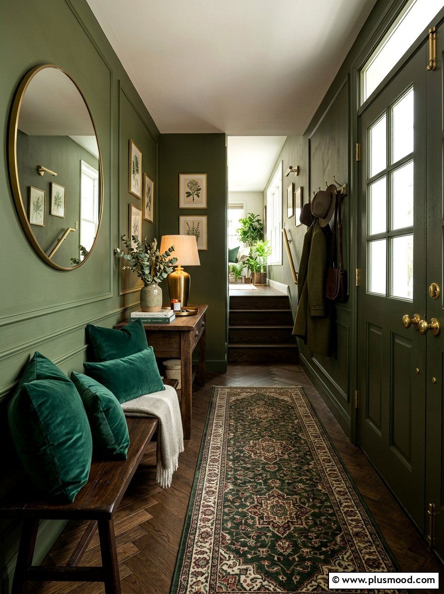 Welcoming Warmth: Crafting a Moody Green Entryway Oasis