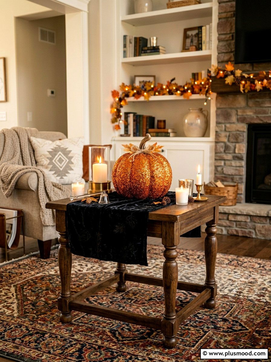 Gleaming Glitter Pumpkin Rock for a Dazzling Fall Display