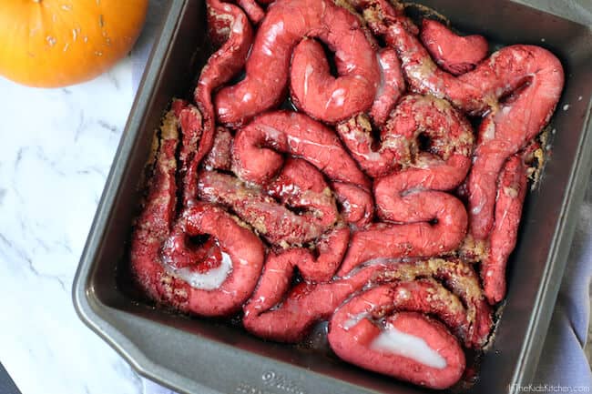 Crimson Creeps: Gory Red Velvet Cinnamon Rolls