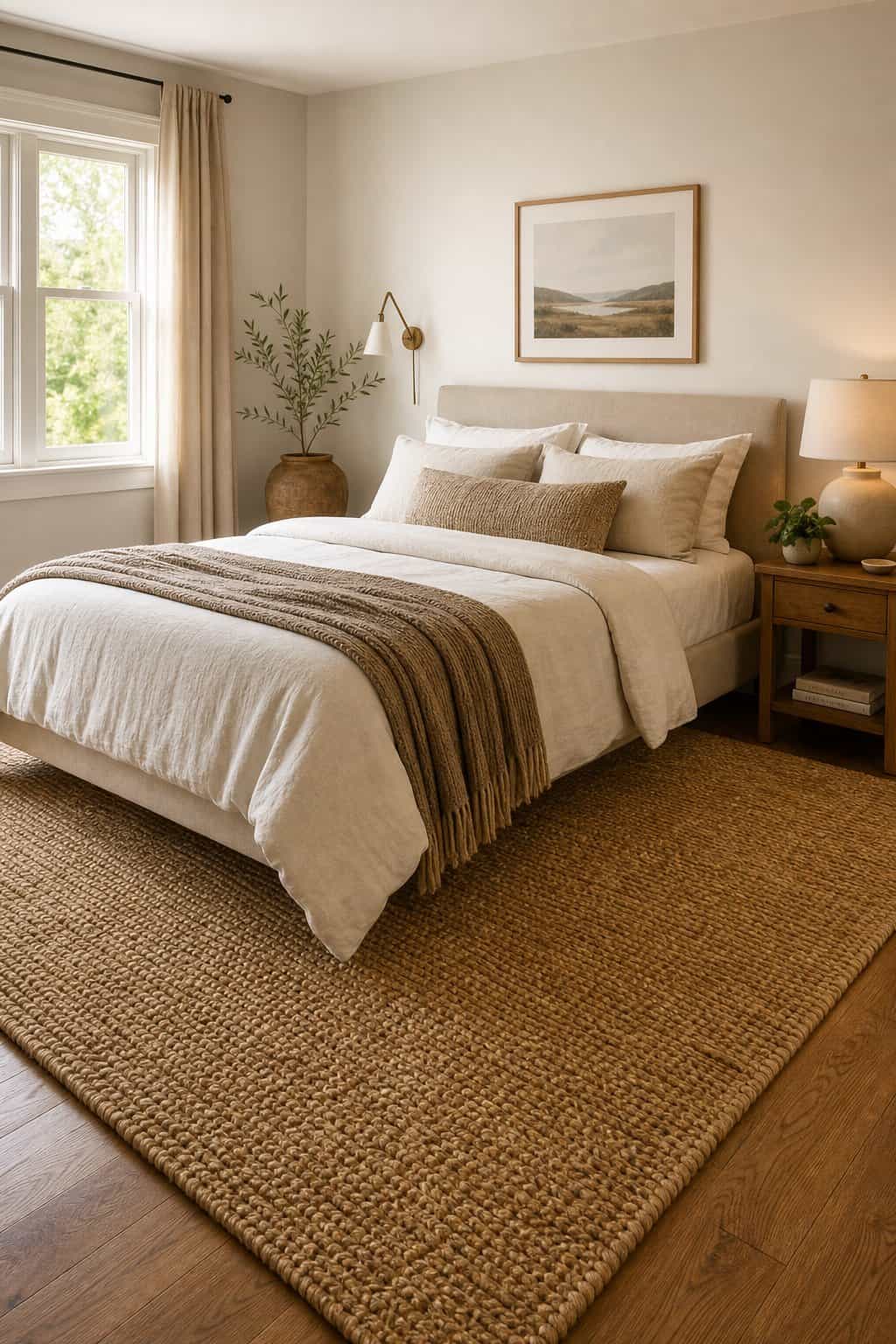 Oversized Jute Rugs to Define and Ground Your Bed Area