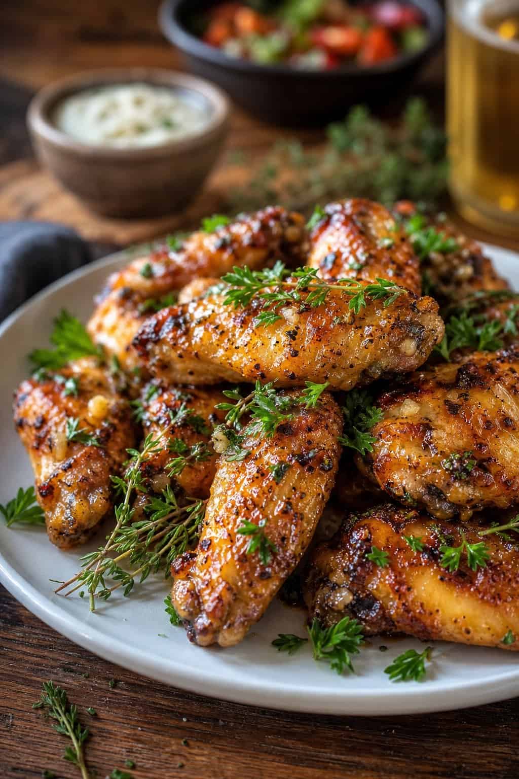 Crispy Garlic-Herb Butter Wings with Fresh Thyme & Parsley