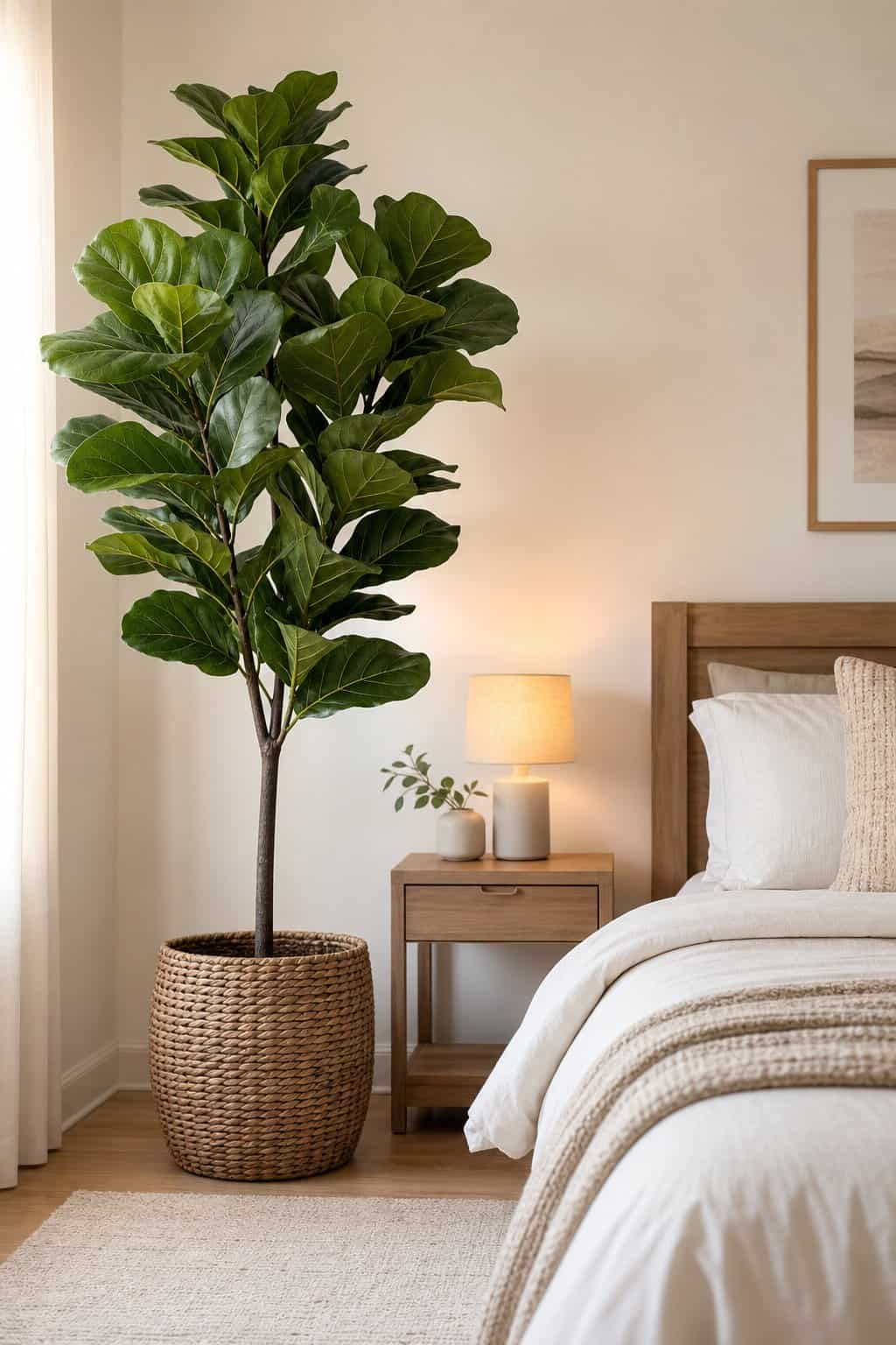 Elevate Your Space with a Faux Fiddle-Leaf Fig in a Woven Planter