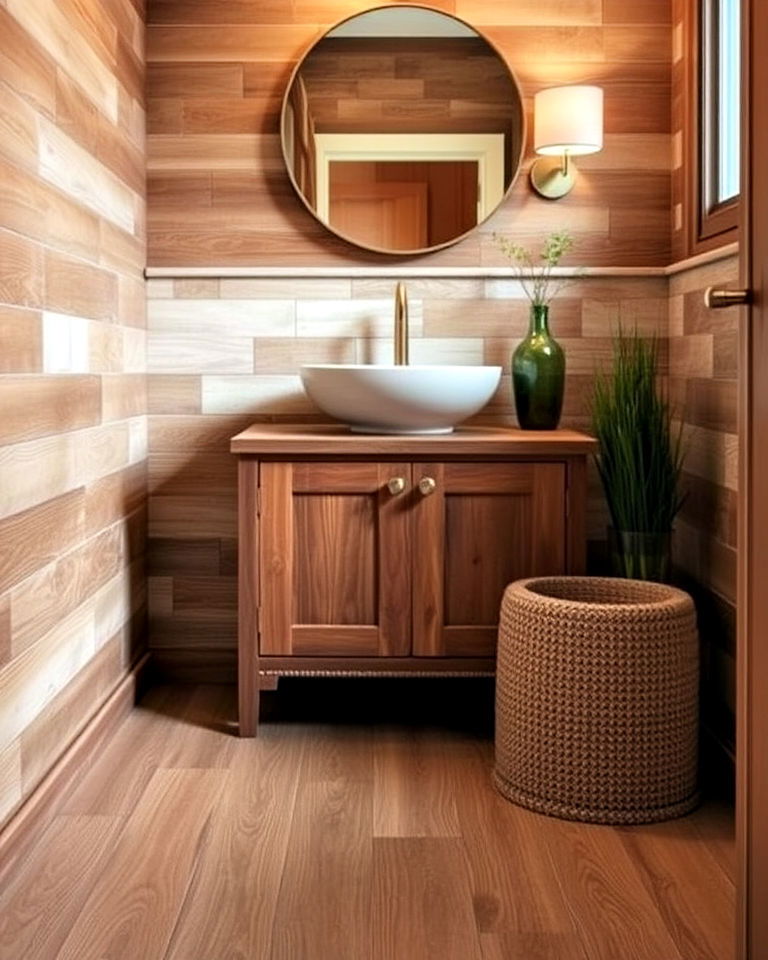 Warm Wood-Look Porcelain Tiles for Cozy Durability