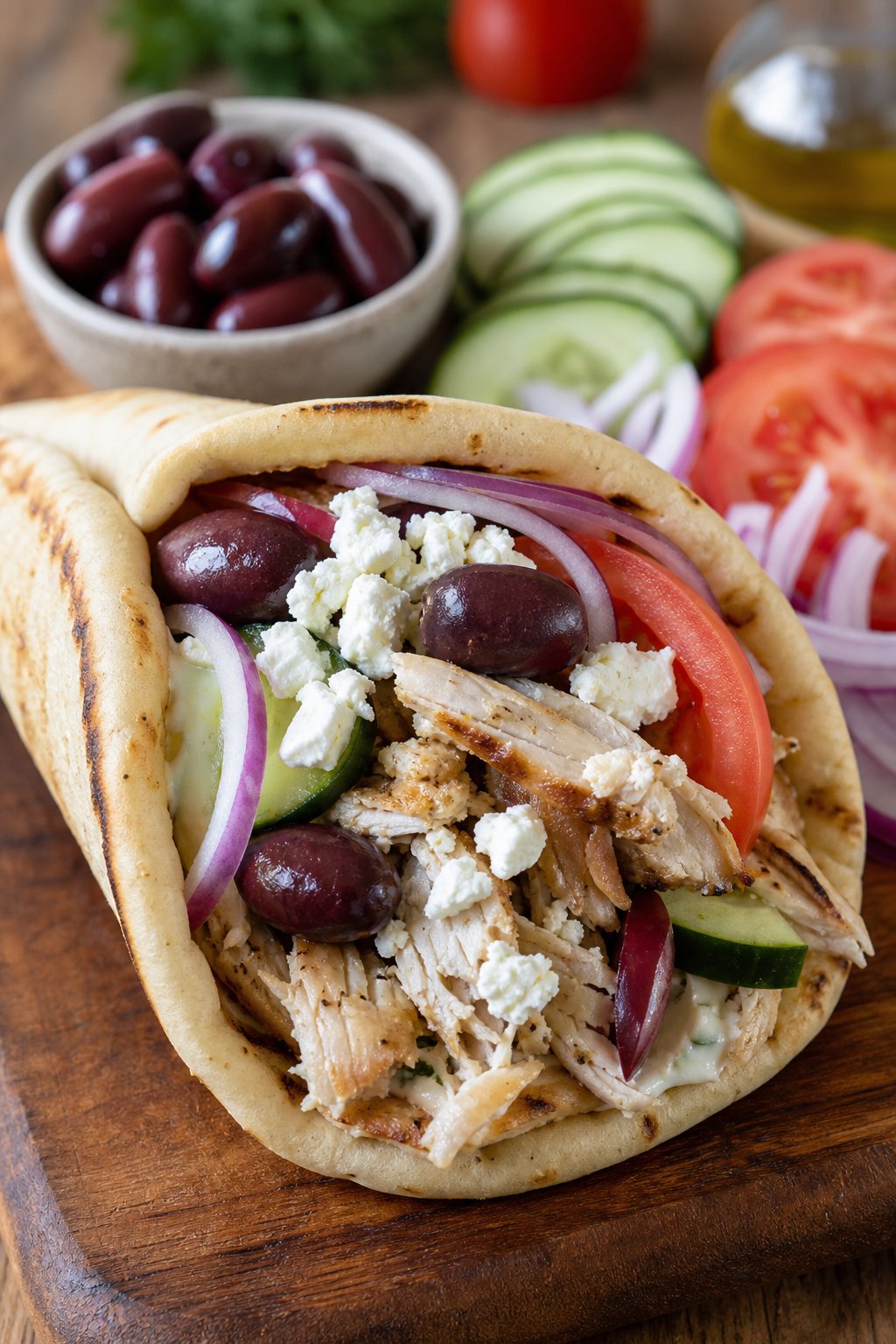 Mediterranean-Inspired Chicken Pitas with Feta and Olives