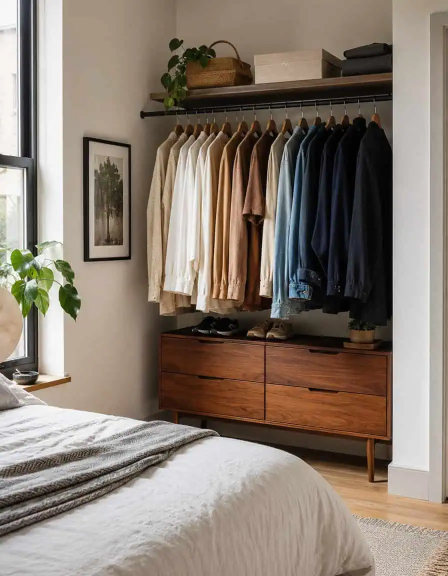 Make an Open Closet with a Tension Rod and Coordinated Hangers