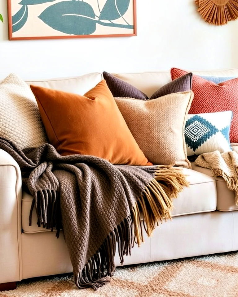Mix Textured Throws and Pillows for Warmth and Style