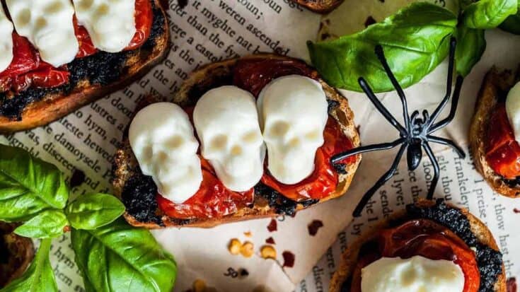 Skulls at Midnight: Black Pesto Bruschetta Bites