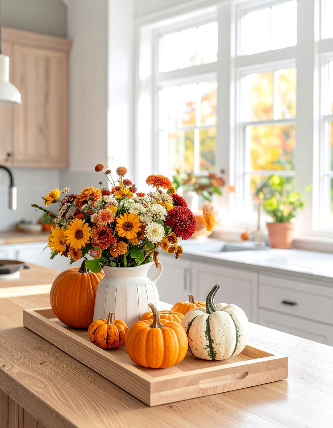 Charming Pumpkin Displays for Your Kitchen Island