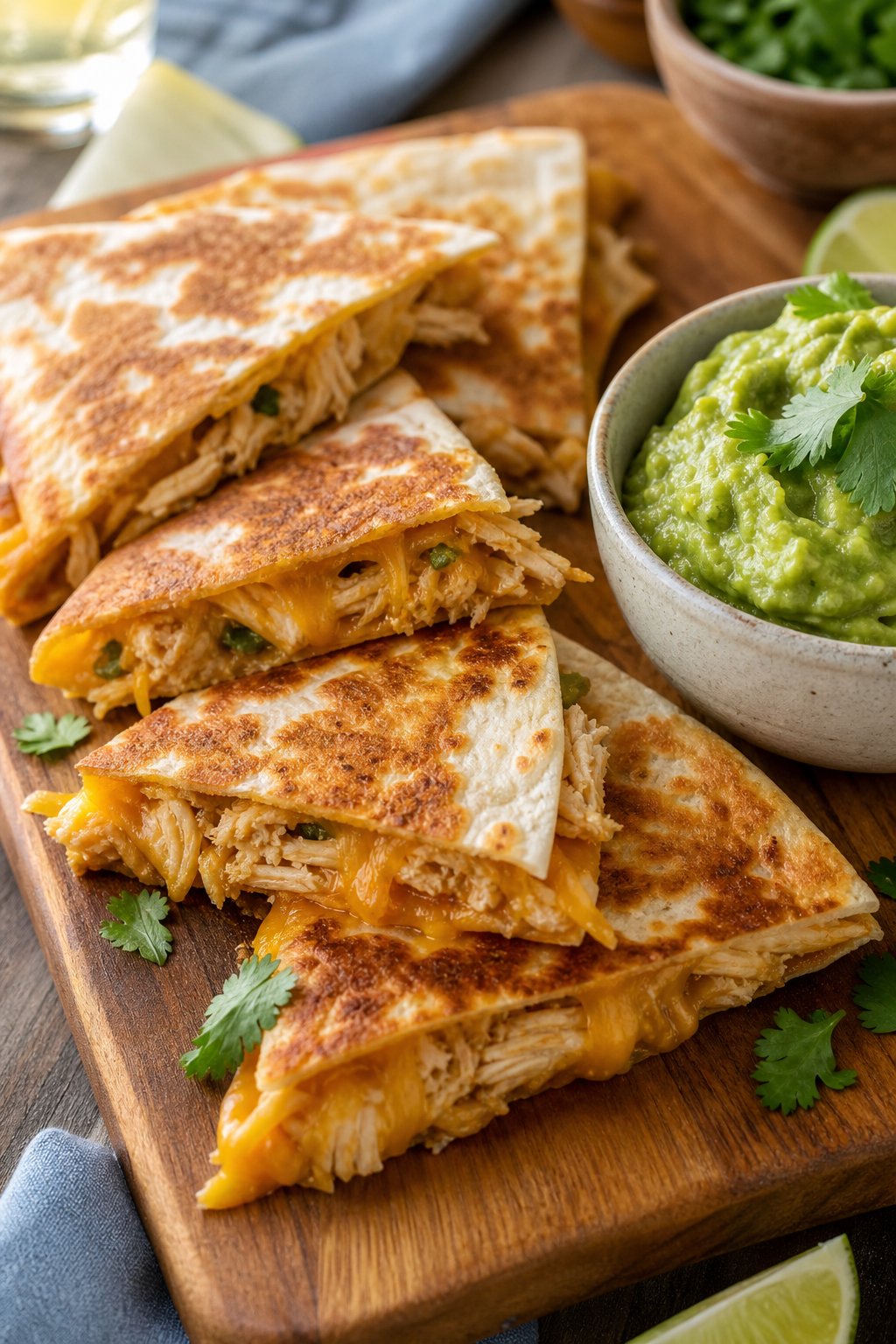 Quick and Cheesy Chicken Quesadillas with Fresh Guacamole