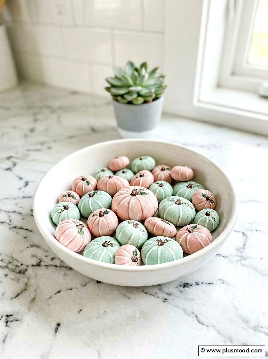 Soft Hues: Pastel Pumpkin Rock Art for Chic Fall Decor