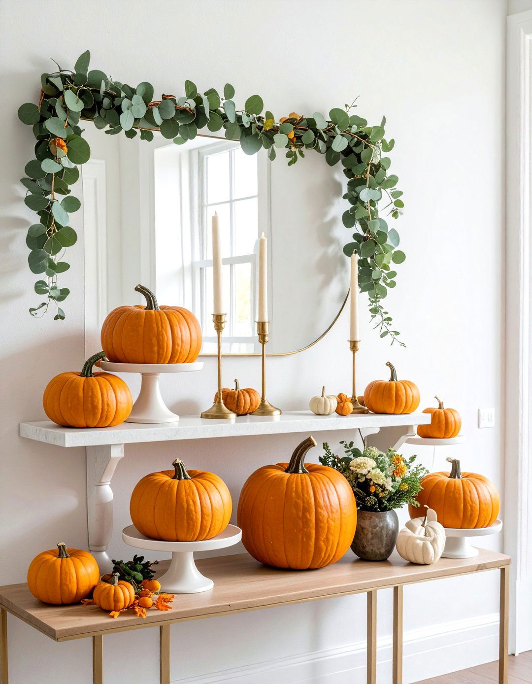 Stylish Pumpkin Displays for Your Entryway Console