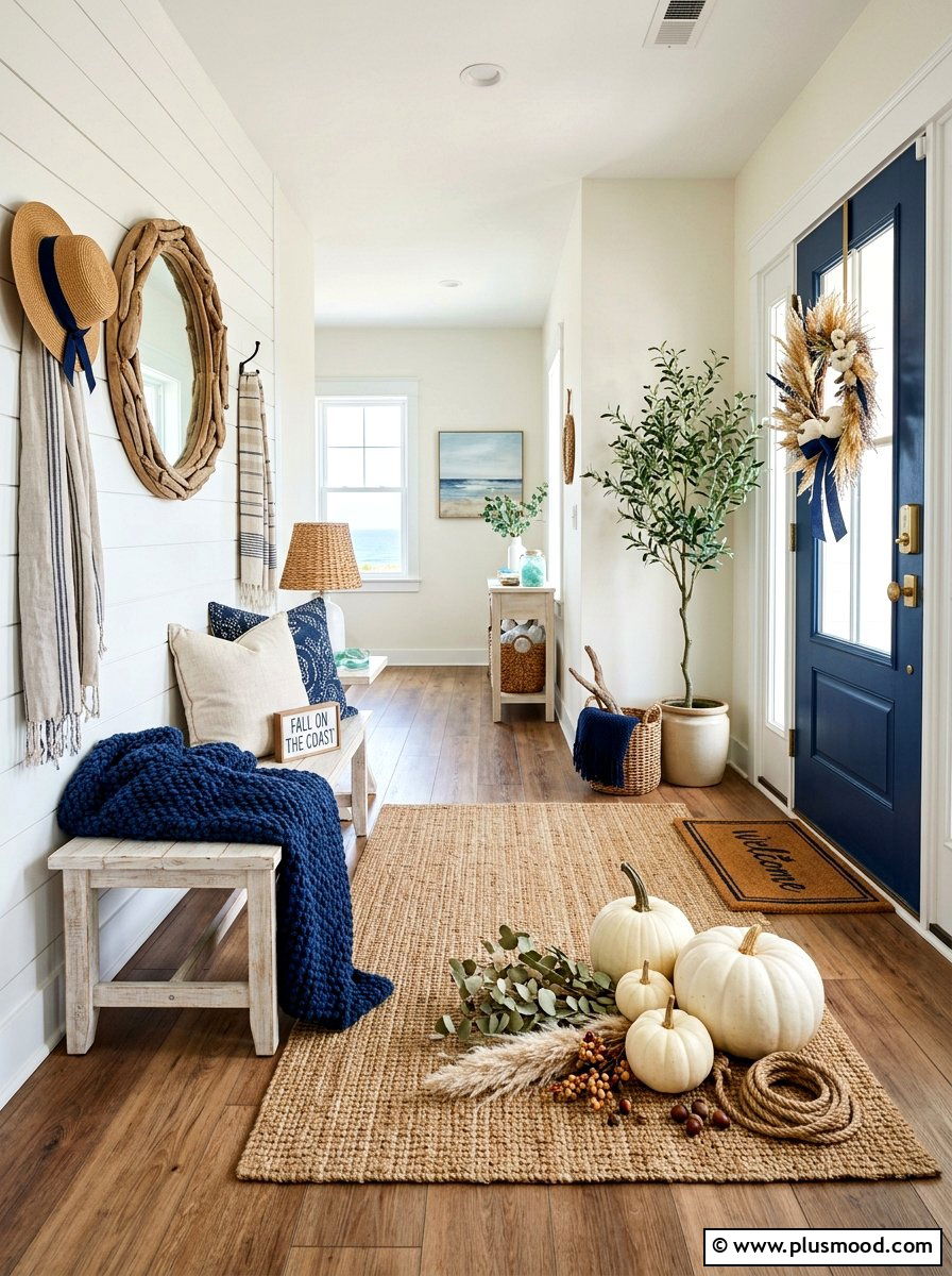 Seaside Serenity Meets Autumn Charm: Styling Your Coastal Fall Entryway