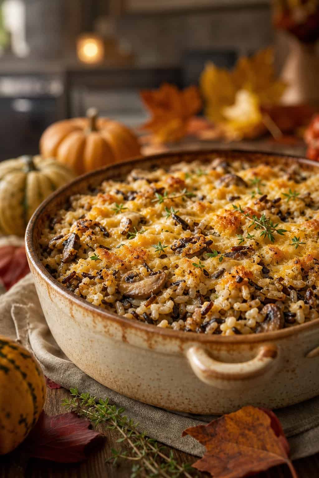 Hearty Wild Rice and Mushroom Bake