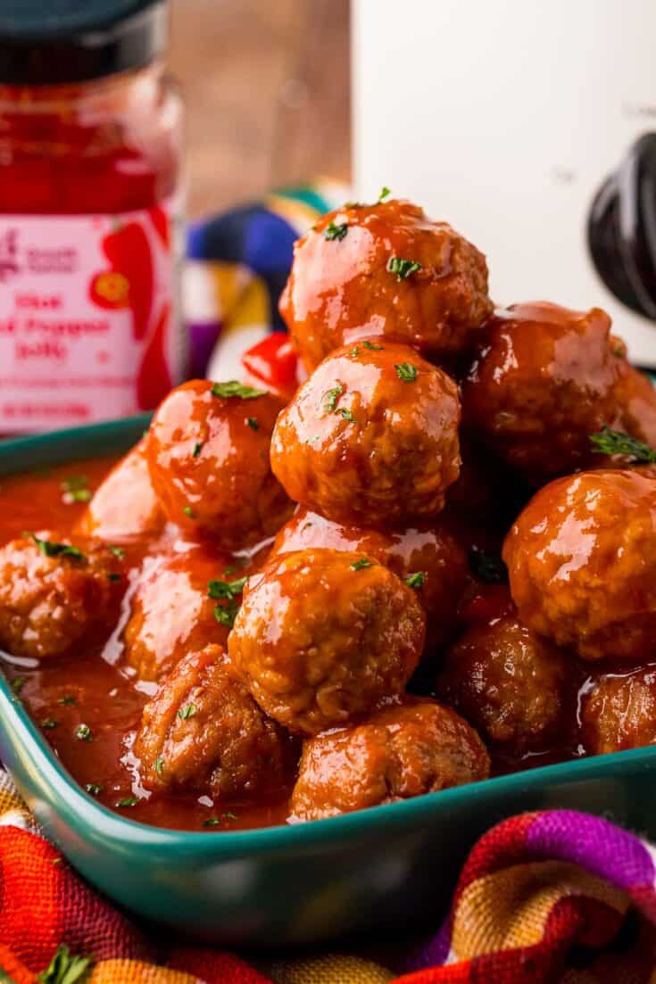 Crimson Cauldron: Spicy Pepper-Jam Meatballs