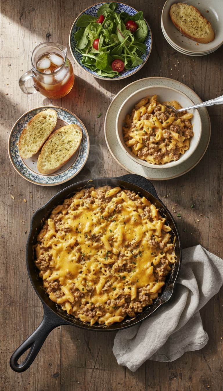 Cheesy Beef and Macaroni Skillet