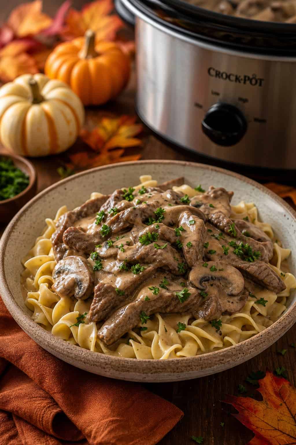 Easy Slow Cooker Beef Stroganoff