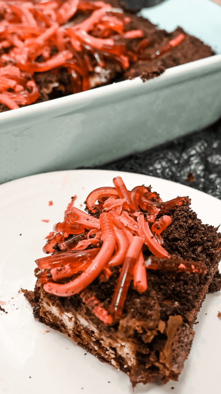 Spooky Worm Patch Cheesecake Brownie Bars