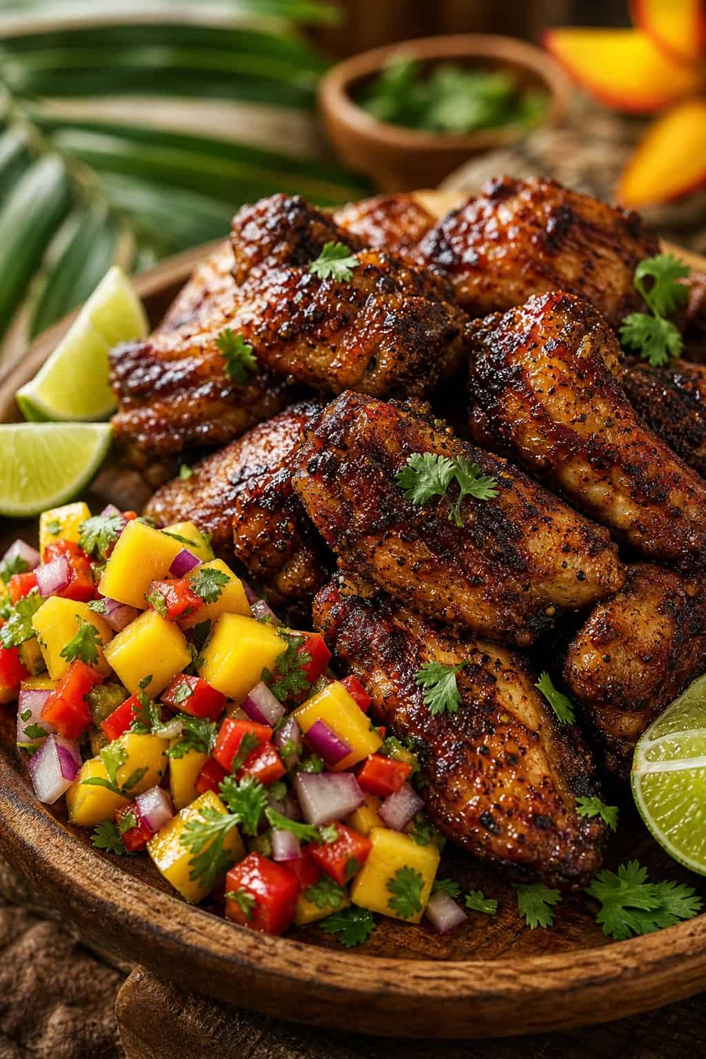 Zesty Jerk Wings with Sweet Mango Salsa