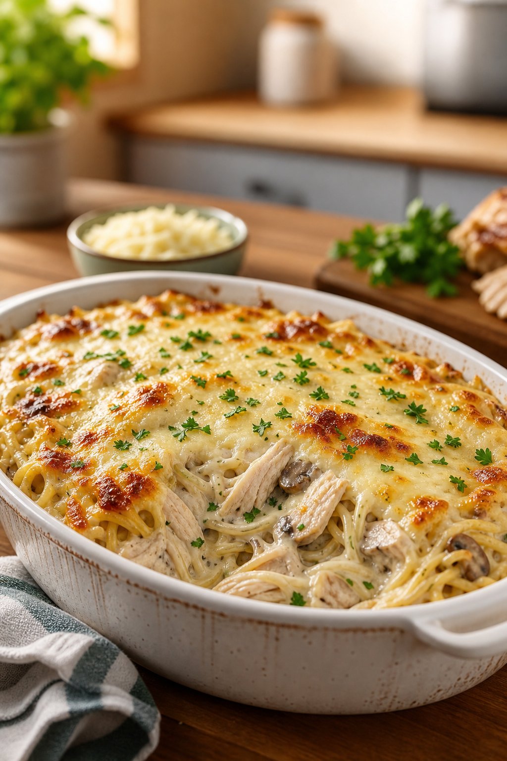 Creamy Chicken and Mozzarella Pasta Bake