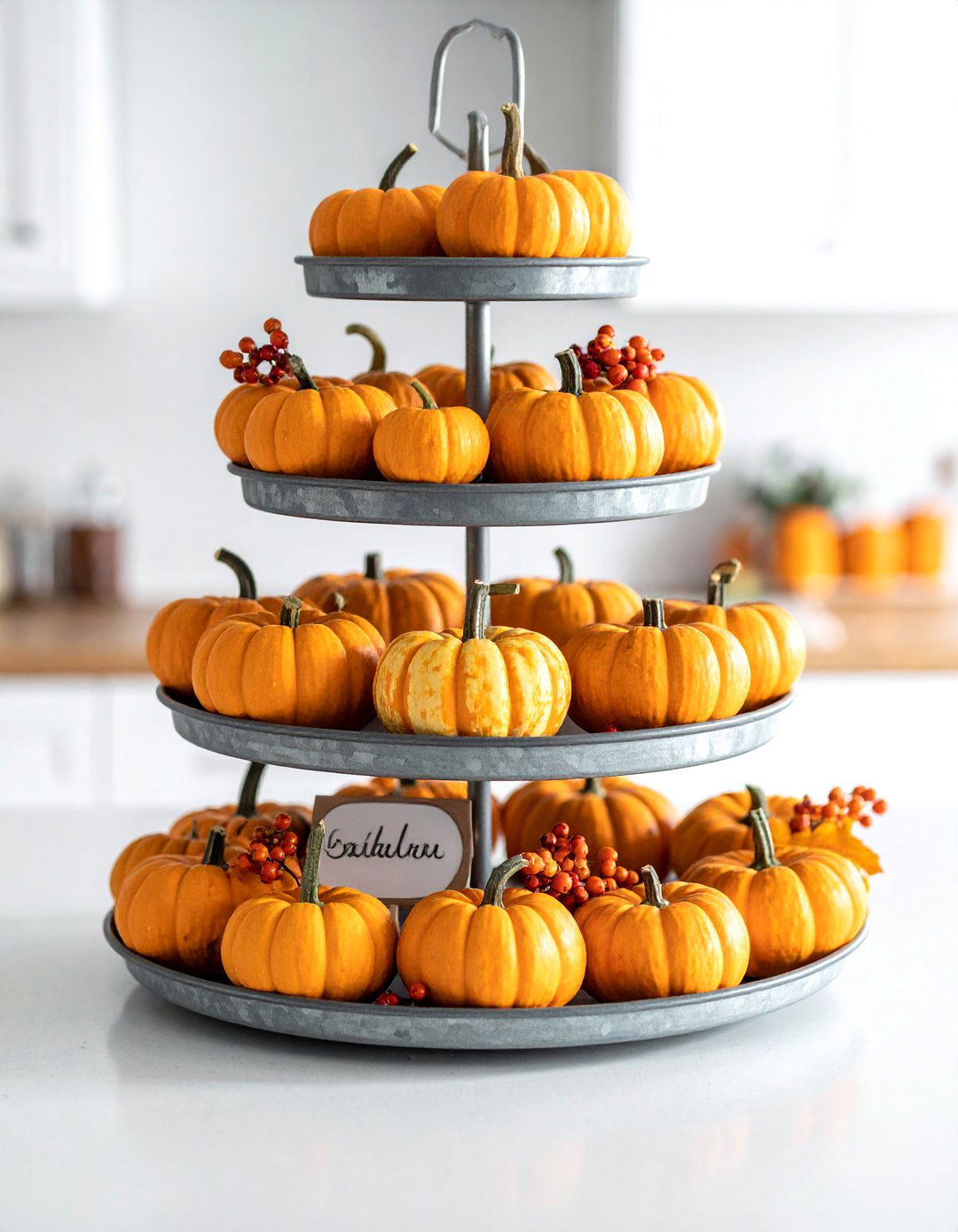 Creative Pumpkin Arrangements on Tiered Stands