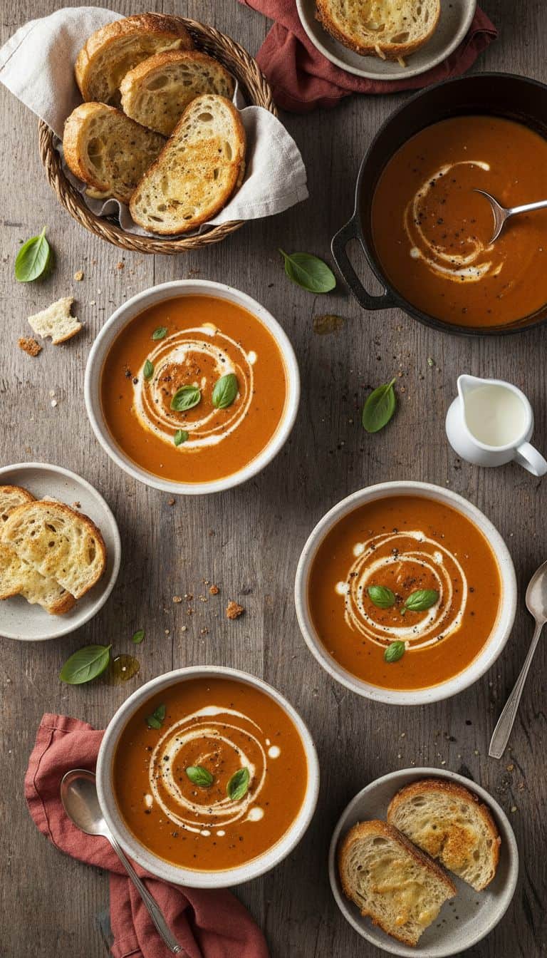 Velvety Tomato Bisque with Classic Grilled Cheese
