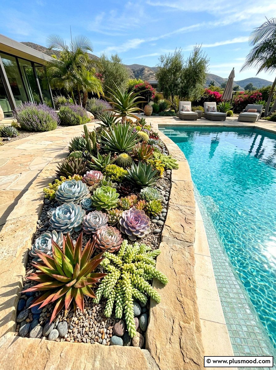 Stylish Succulent Oasis by the Pool