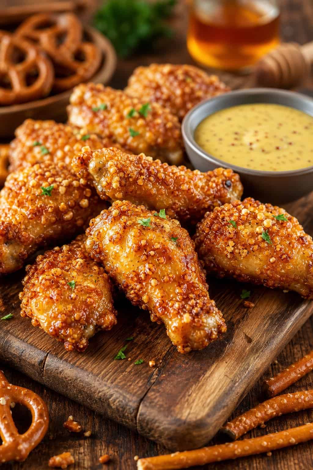 Crunchy Honey-Mustard Pretzel Wings Perfect for Sharing
