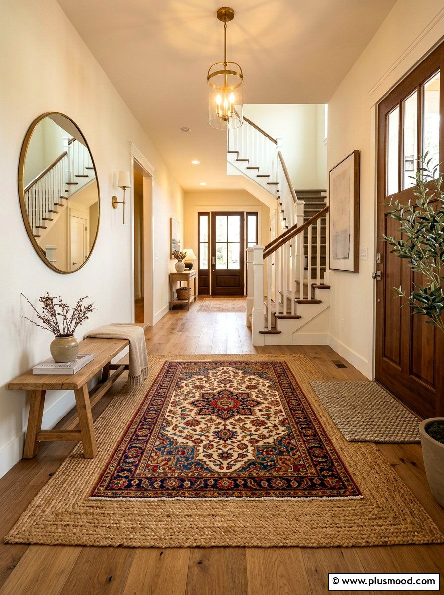Elevate Your Entryway with a Stylish Double Rug Layer