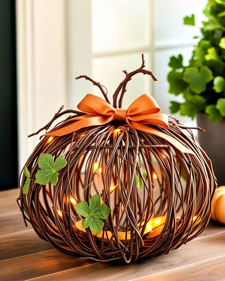 Rustic Charm with Grapevine Pumpkin Accents
