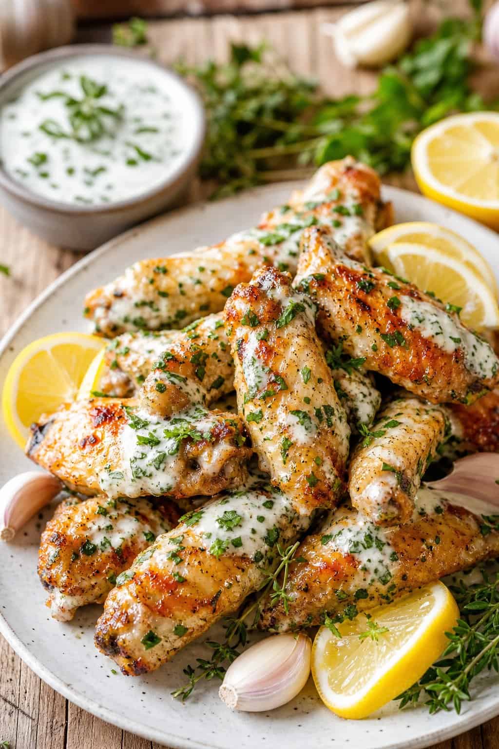 Zesty Lemon-Garlic Yogurt Wings with Fresh Herbs