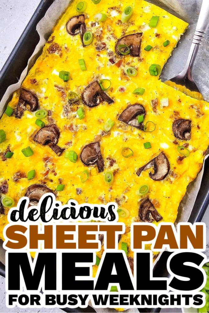 Easy Sheet Pan Frittata with Bacon, Mushrooms, and Cheese