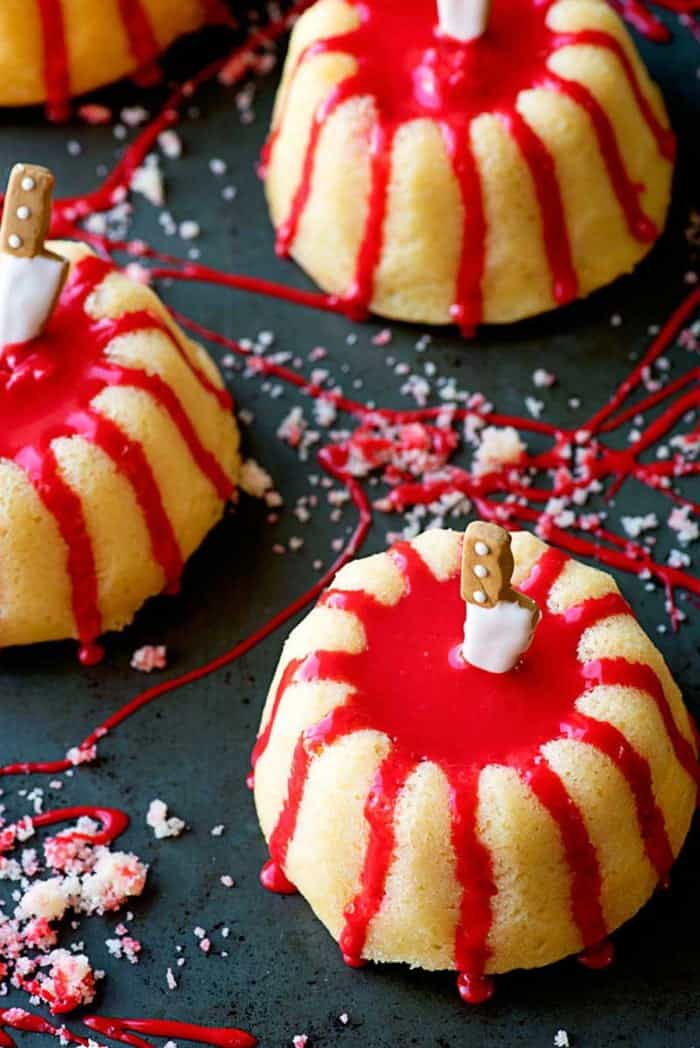 Red-Drip Mini Bundts: Candy-Knife Cupcakes