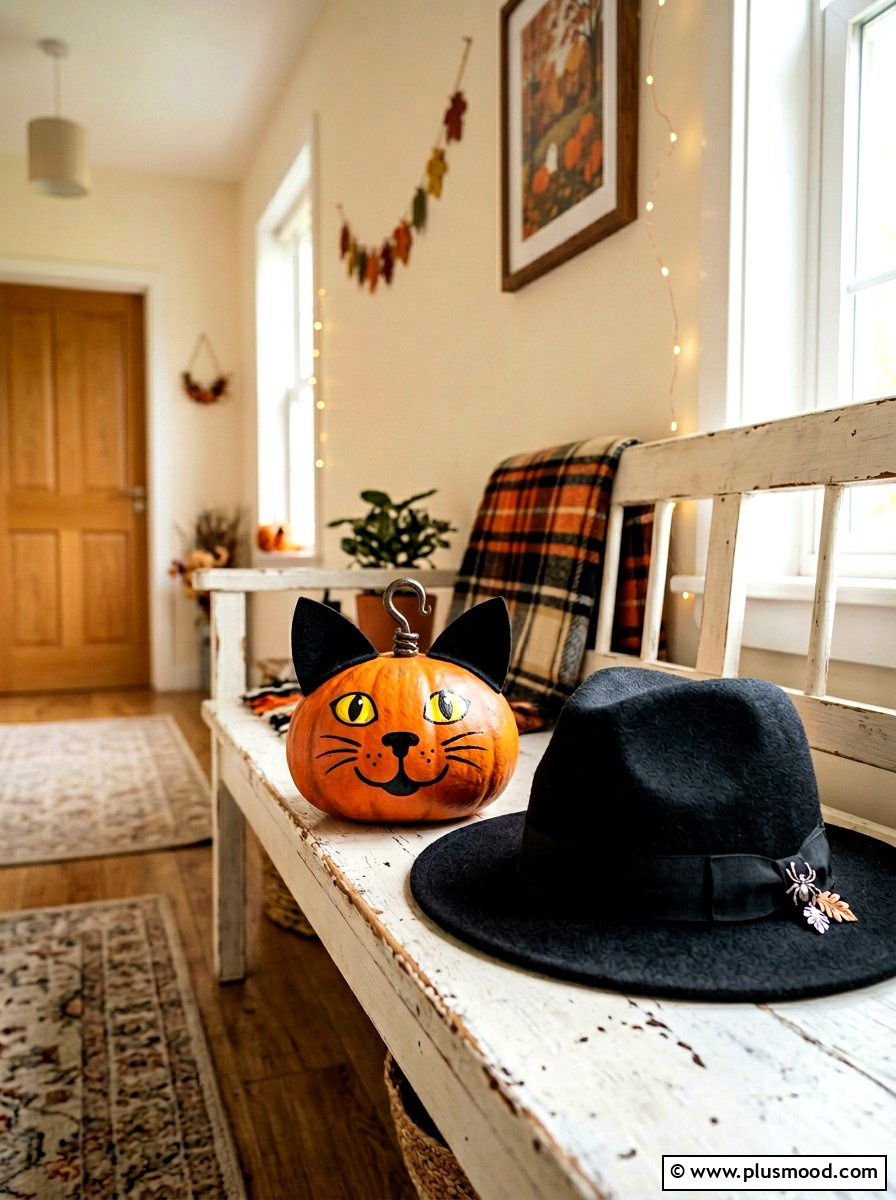 Whiskered Pumpkin Cat Rock: A Charming Halloween Delight