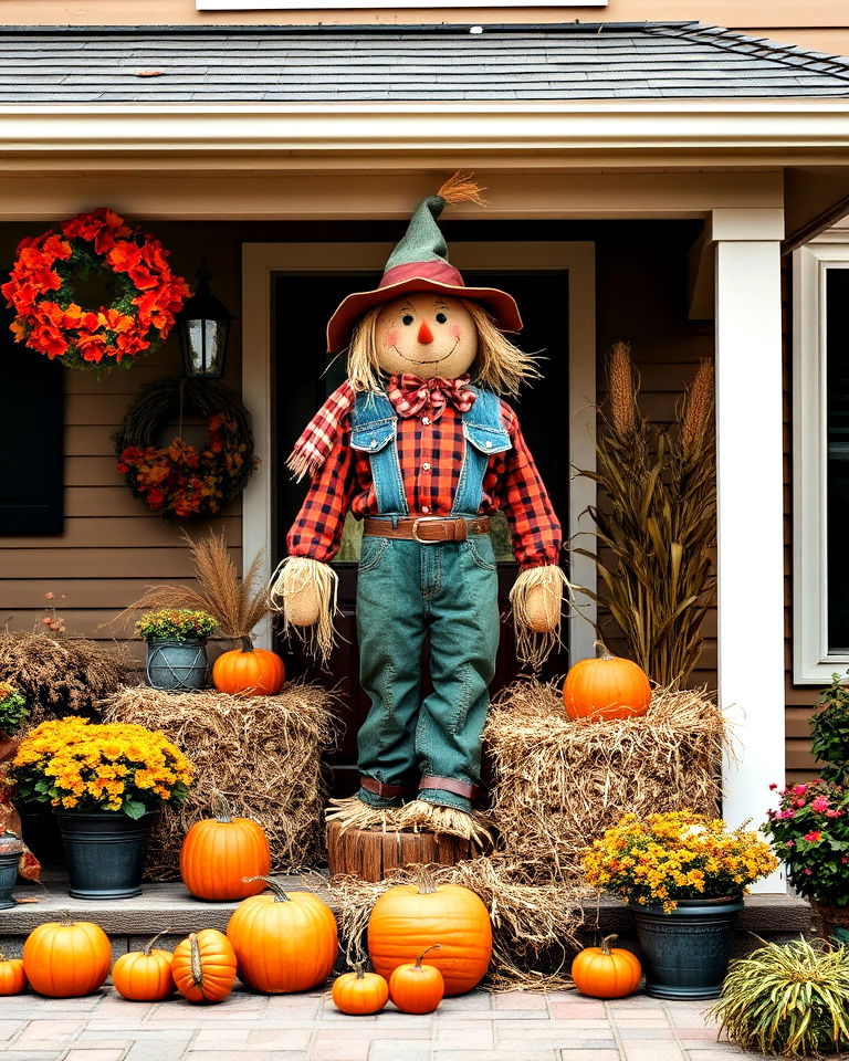 Charming Scarecrow Accents for a Welcoming Fall Porch
