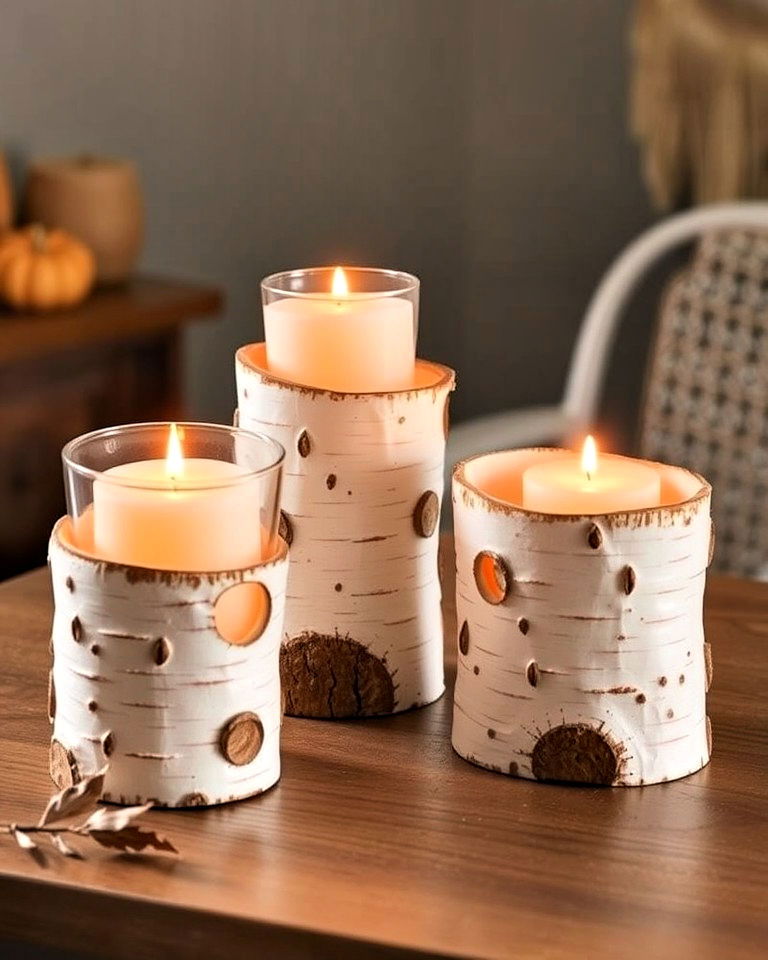 Rustic Charm with Birch Log Candle Luminaries