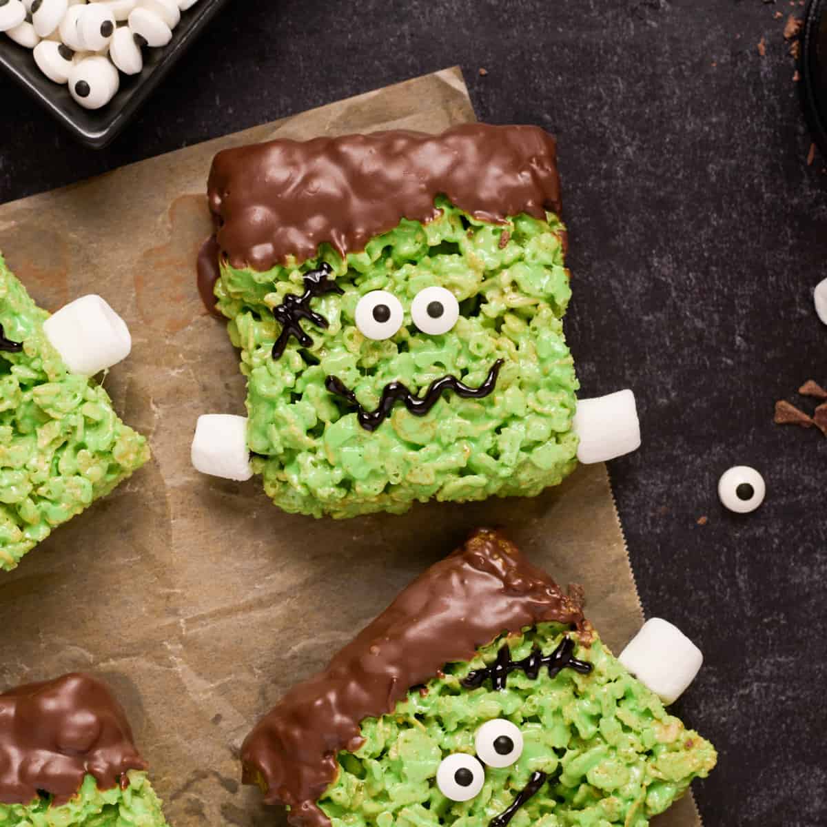 Franken-Squares: Gooey Green Rice Krispie Monsters