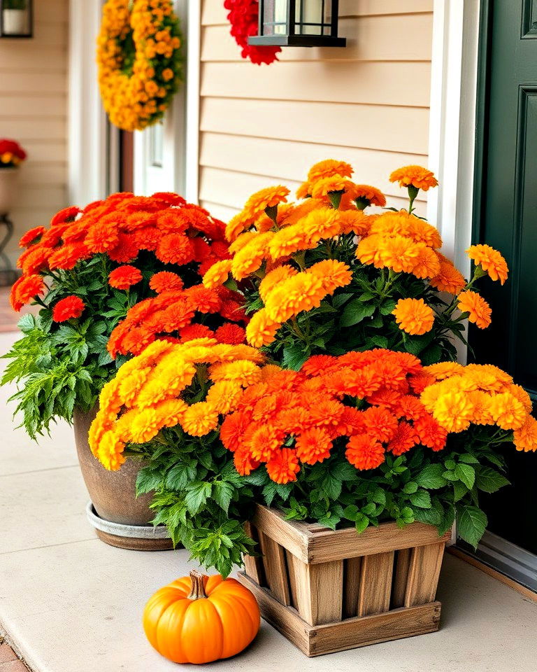 Vibrant Fall Charm with Marigold and Mum Planters
