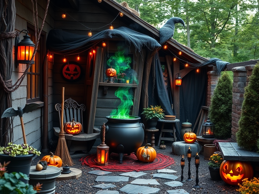 Witch's Lair with Cauldron and Broomsticks