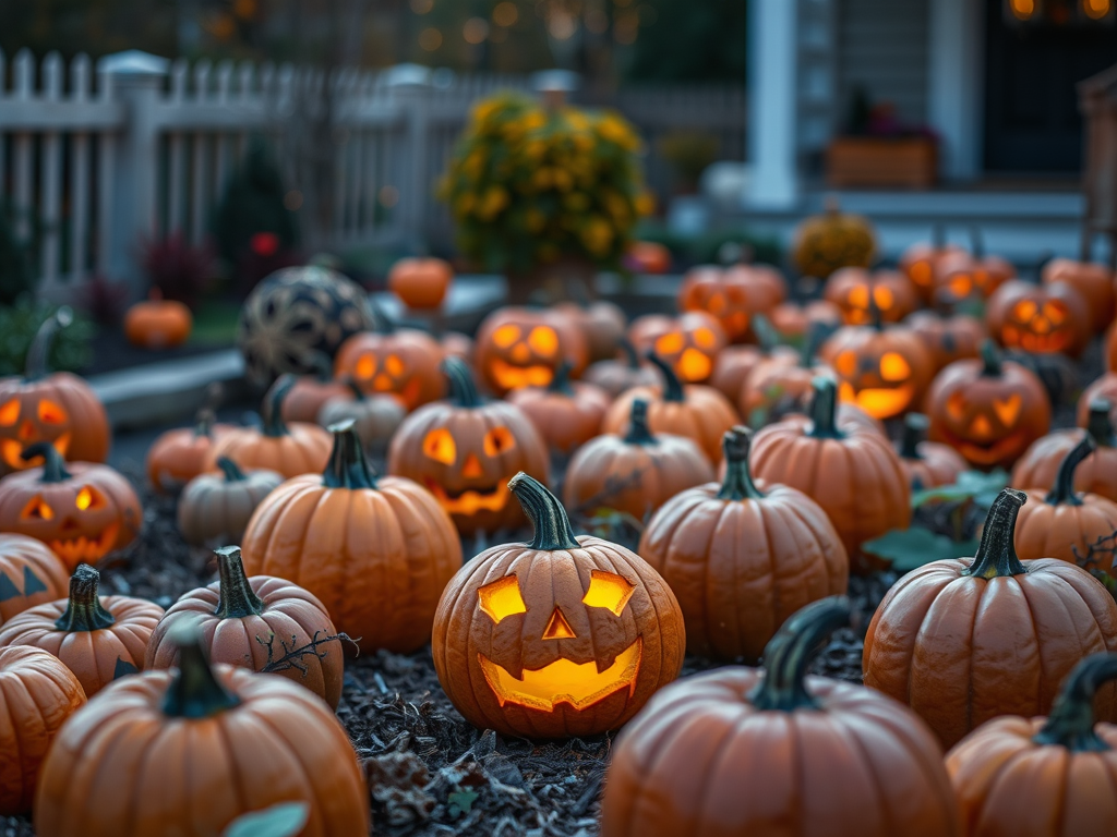 Jack-o'-Lantern Patch with Carved Pumpkins