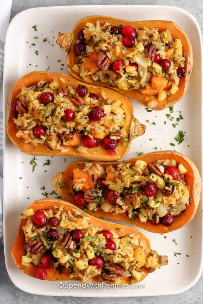 Autumn Squash Boats with Sausage, Farro & Cranberry-Walnut Filling