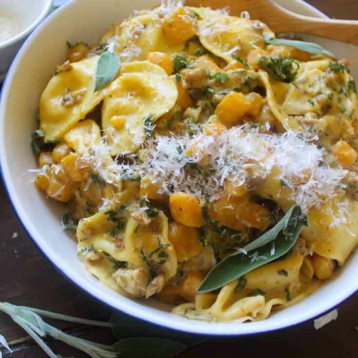 Autumn Velvet Ravioli with Fennel Sausage & Kale