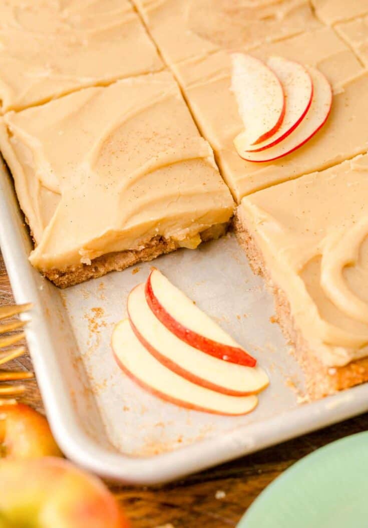 Browned-Butter Apple Slab Cake with Caramel Drizzle
