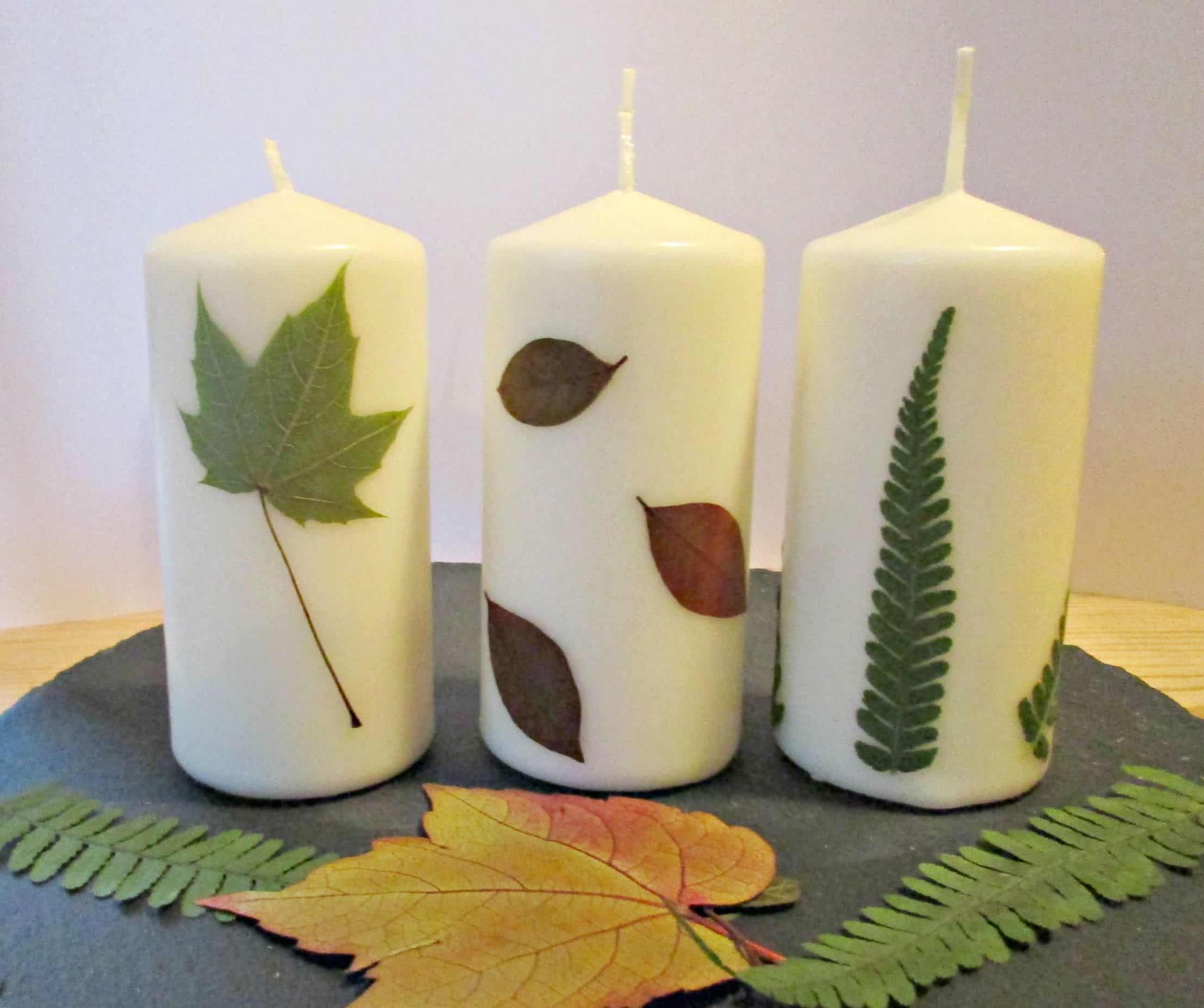 Leaf-Lit Pillar Candles