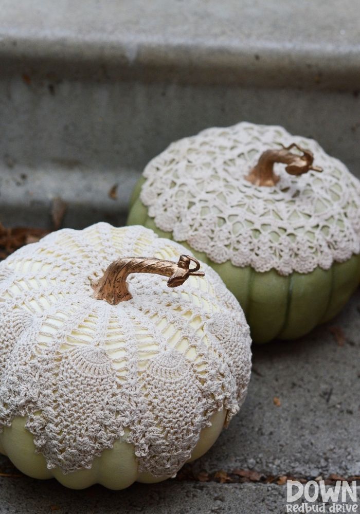 Lace-Draped Pumpkins for Elegant Fall Vignettes