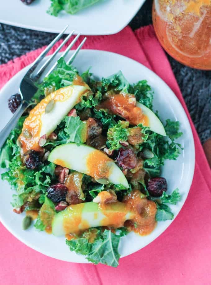Autumn Grove Kale & Apple Salad with Warm Pumpkin Vinaigrette