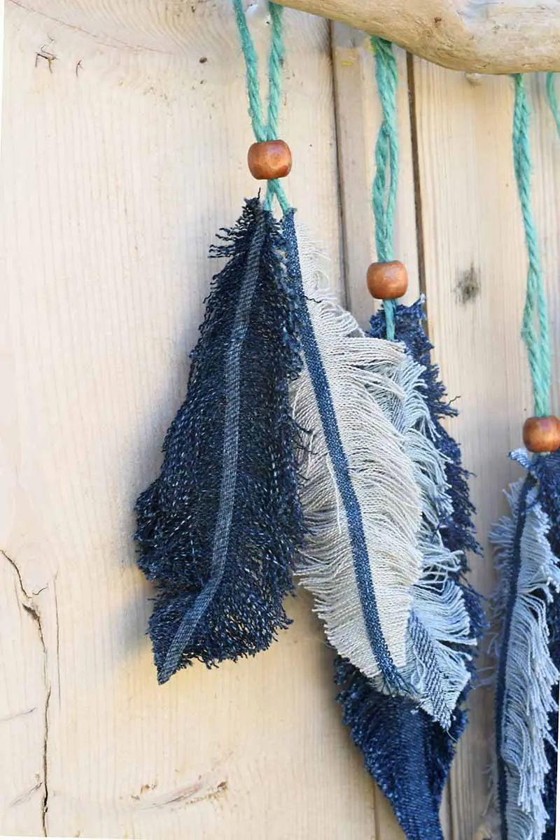 Upcycled Denim Feather Wall Art