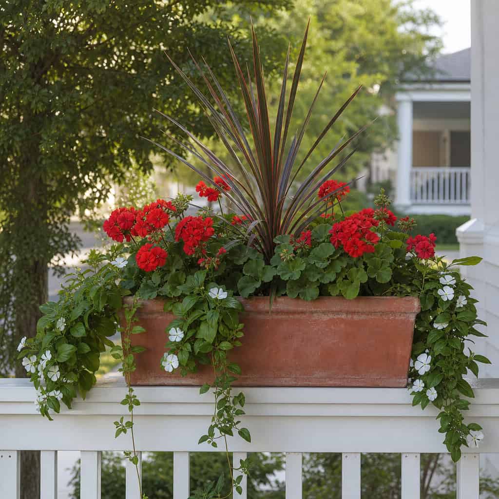 Classic Red Geranium, Dracaena Spike, and Vinca Vine