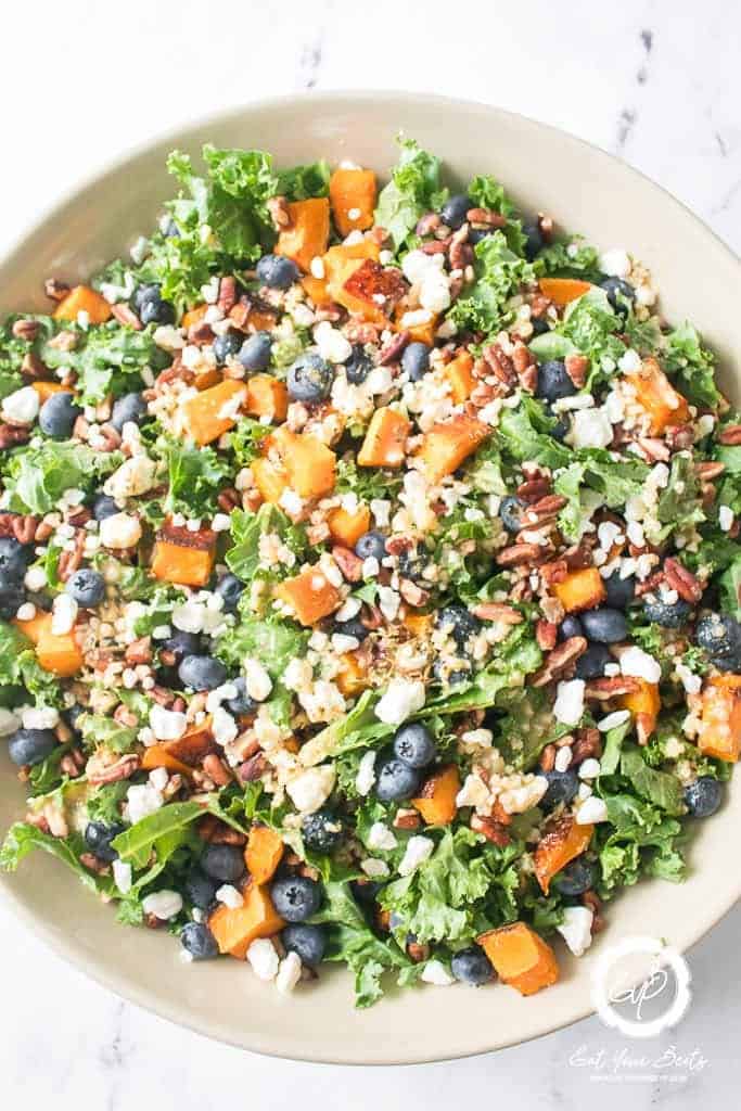 Autumn Orchard Kale Salad with Maple-Roasted Squash & Blueberries
